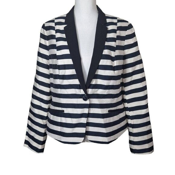 Worthington Blazer Striped Shoulder Pads Black Cream Womens XL Large Button - Picture 14 of 14